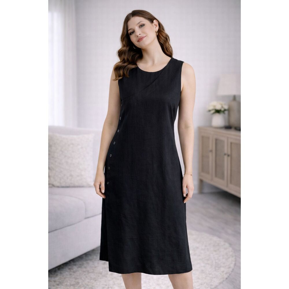 100% Irish Linen Talbots Sheath Dress Black 4P